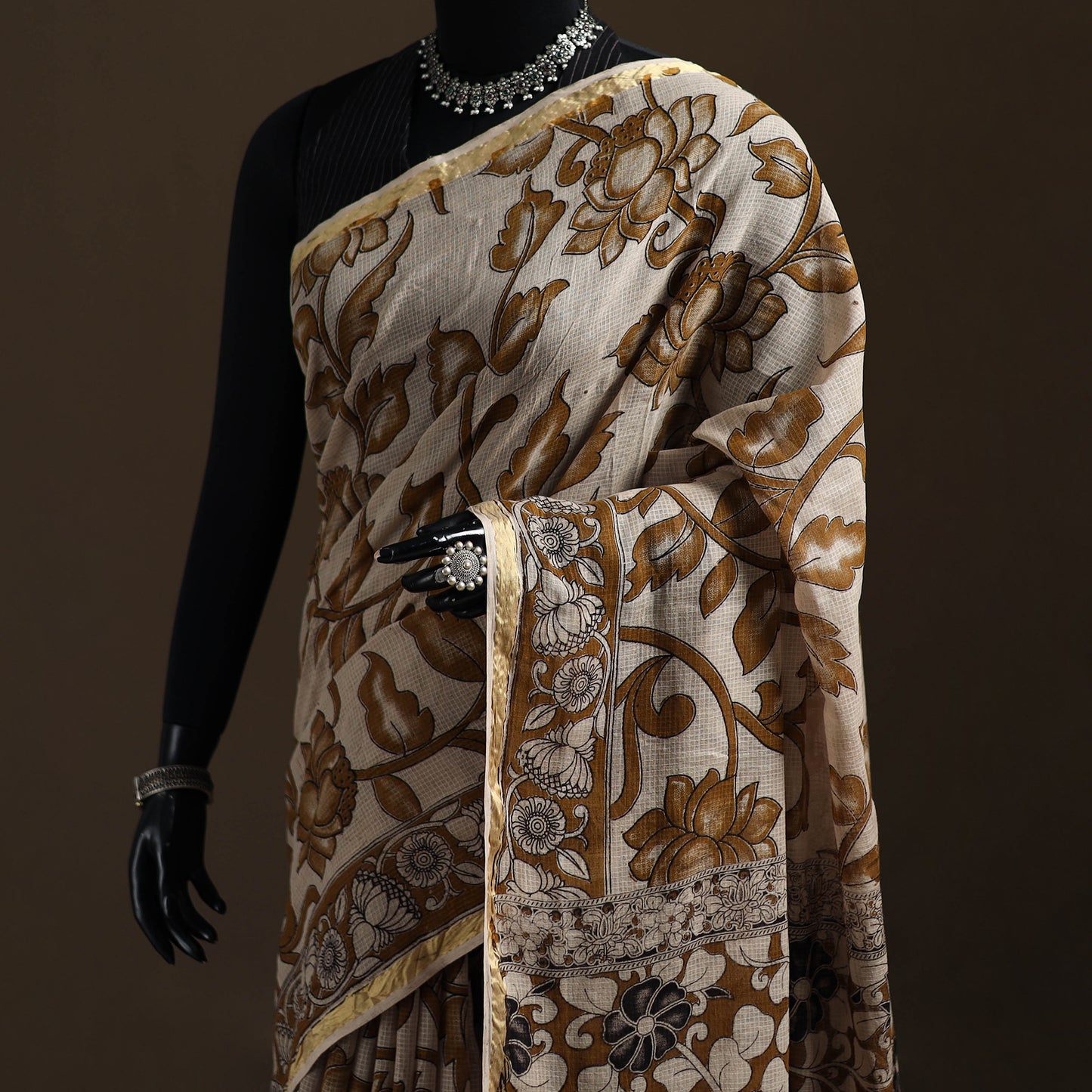 Kalamkari Printed Kota Doria Cotton Saree 06