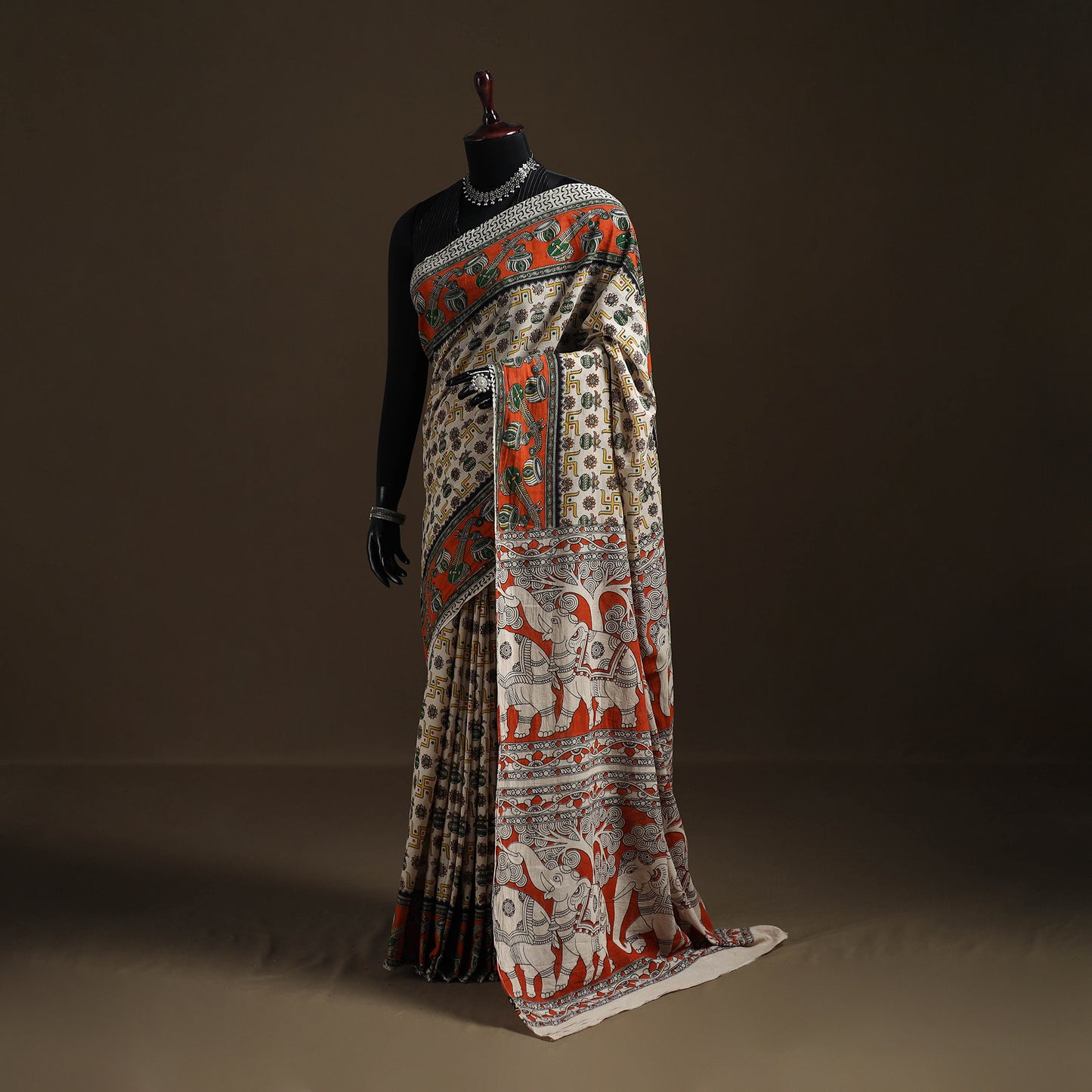 Kalamkari Printed Pure Mul Cotton Saree 12