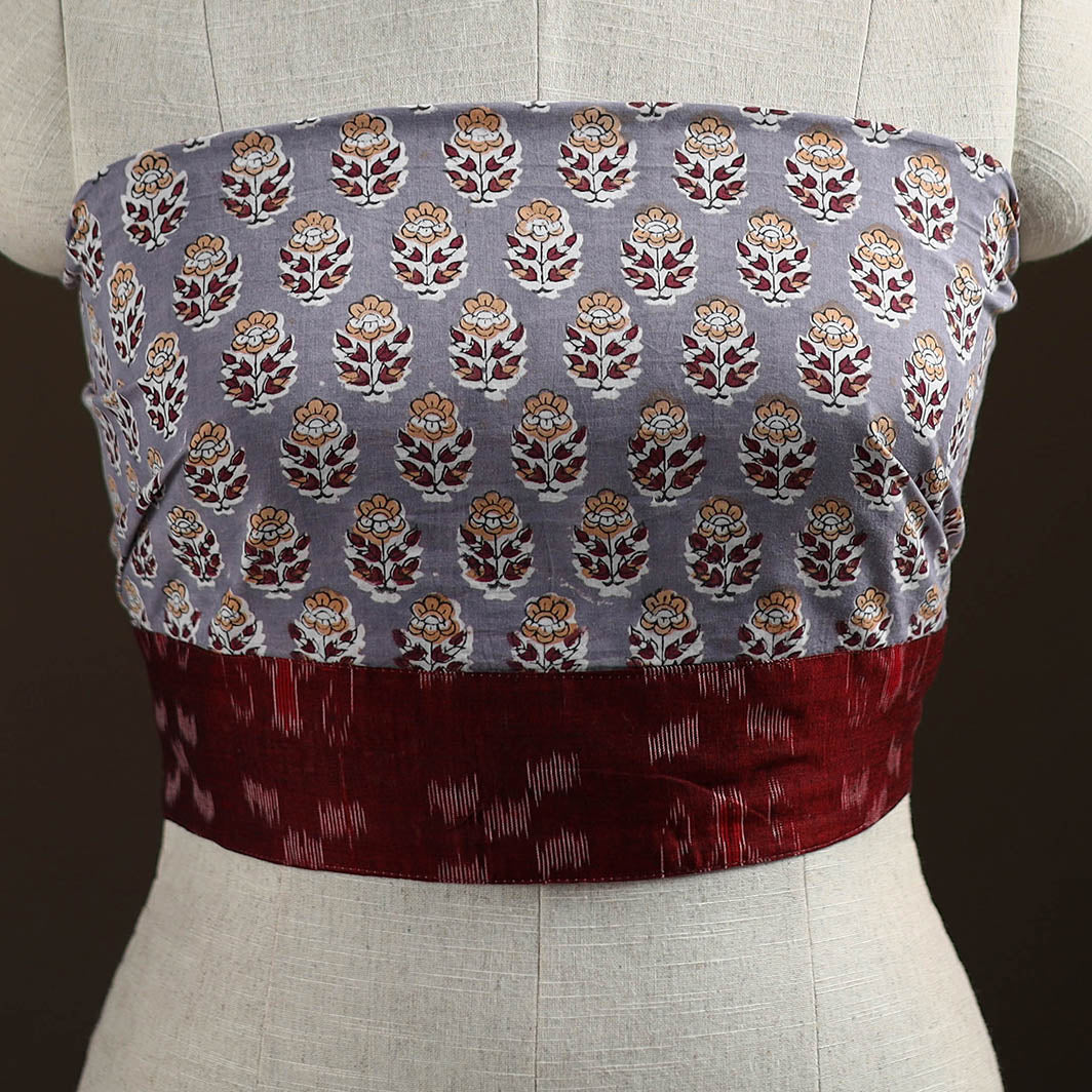 Grey - Sanganeri Hand Block Print Cotton Blouse Piece 01