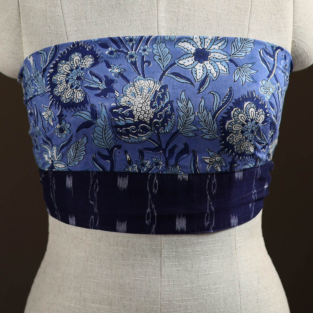 Blue - Sanganeri Hand Block Print Cotton Blouse Piece 05