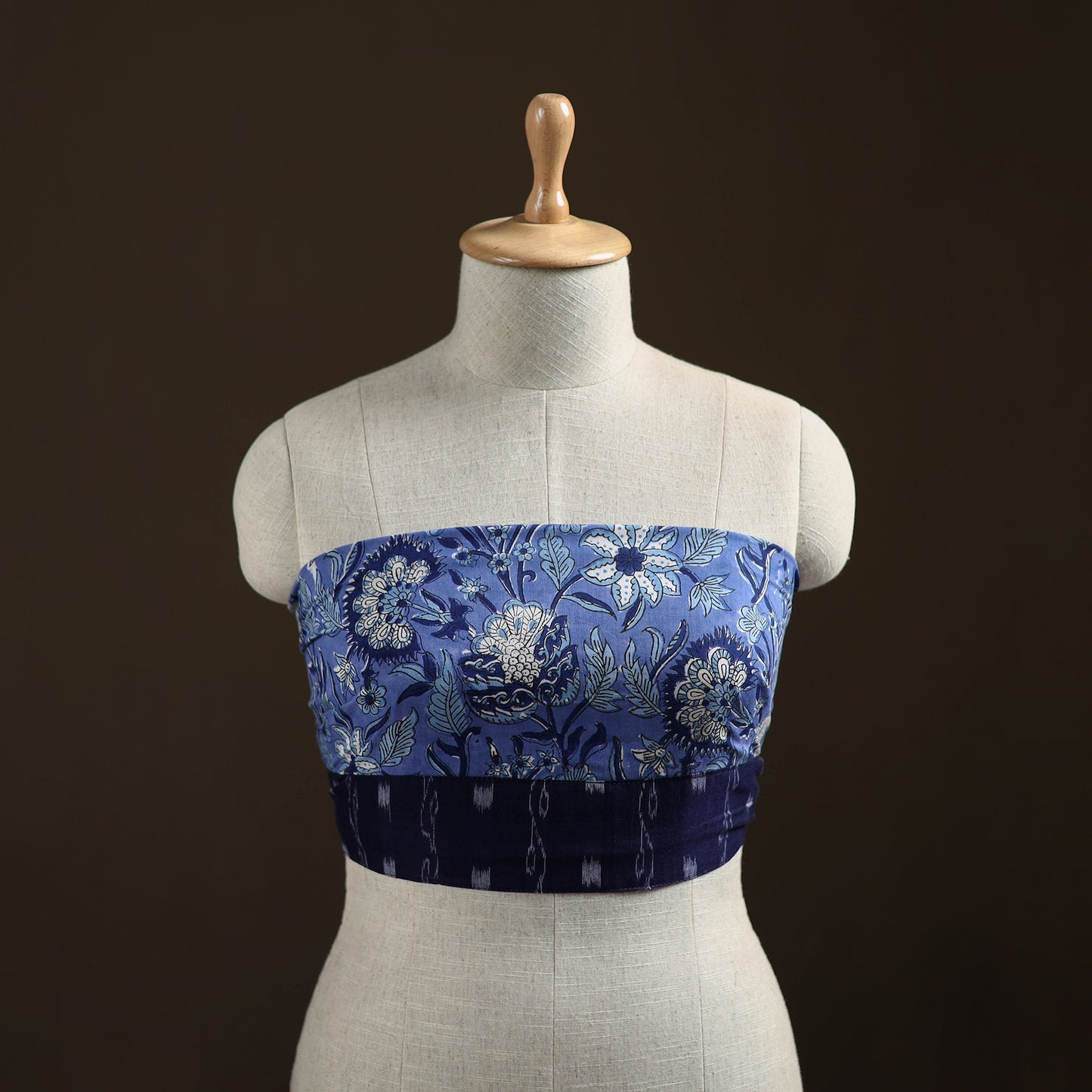 Blue - Sanganeri Hand Block Print Cotton Blouse Piece 05