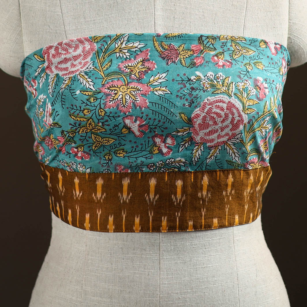 Blue - Sanganeri Hand Block Print Cotton Blouse Piece 06