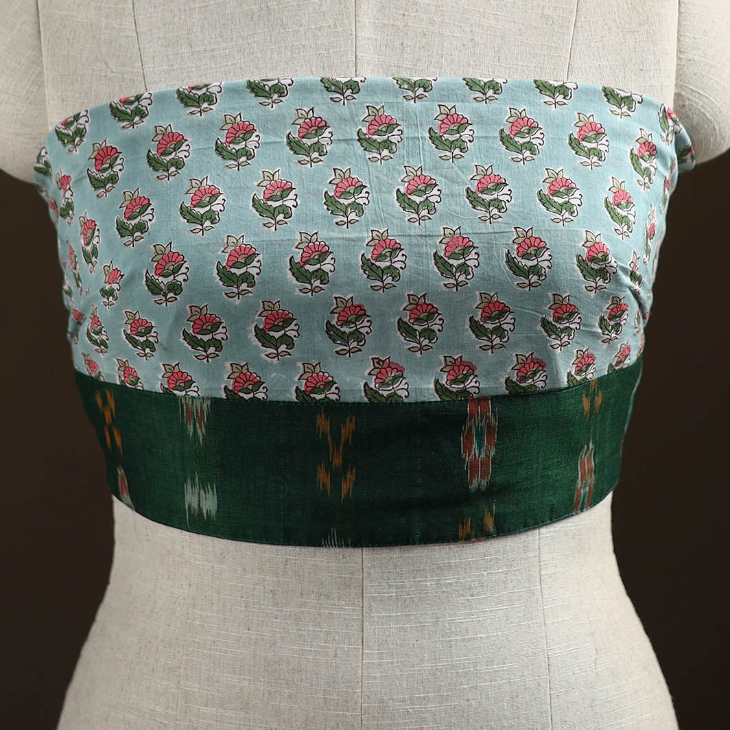 Blue - Sanganeri Hand Block Print Cotton Blouse Piece 09