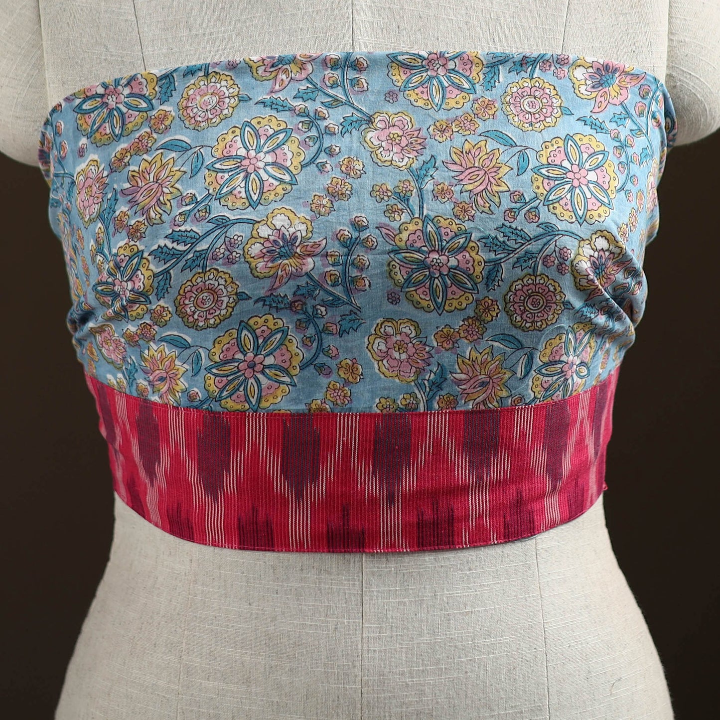 Blue - Sanganeri Hand Block Print Cotton Blouse Piece 13