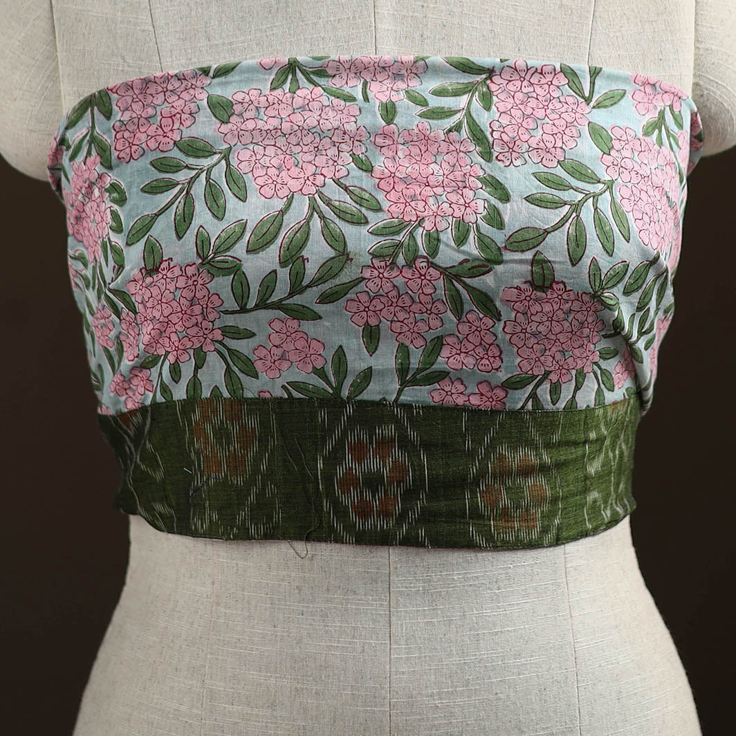 Green - Sanganeri Hand Block Print Cotton Blouse Piece 18
