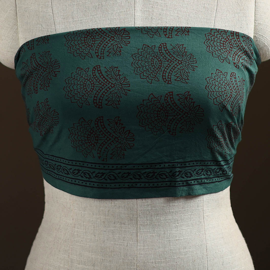 Green - Bagh Hand Block Print Natural Dyed Cotton Blouse Piece 24