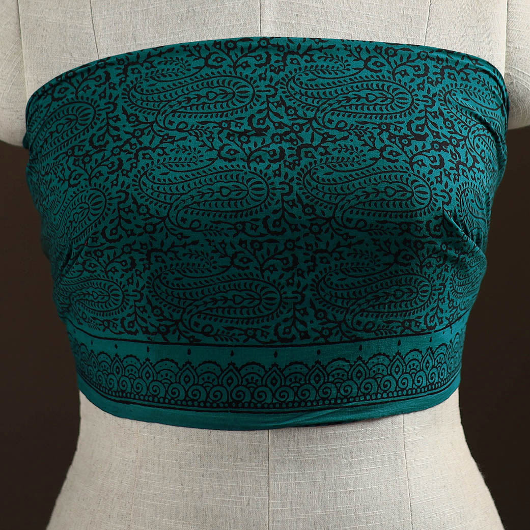 Green - Bagh Hand Block Print Natural Dyed Cotton Blouse Piece 29