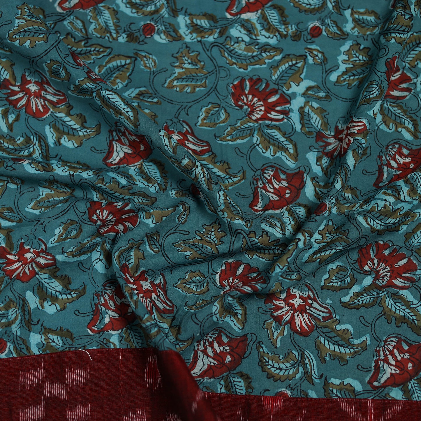 Blue - Bagru Hand Block Print Natural Dyed Cotton Blouse Piece 37