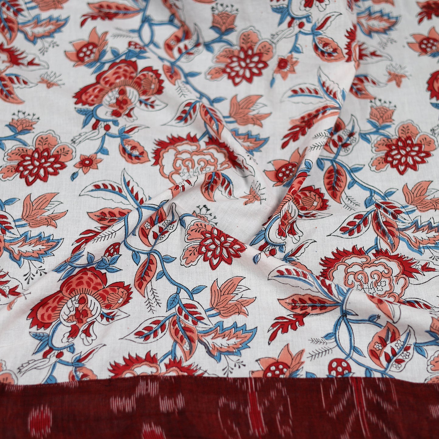 White - Sanganeri Hand Block Print Cotton Blouse Piece 20