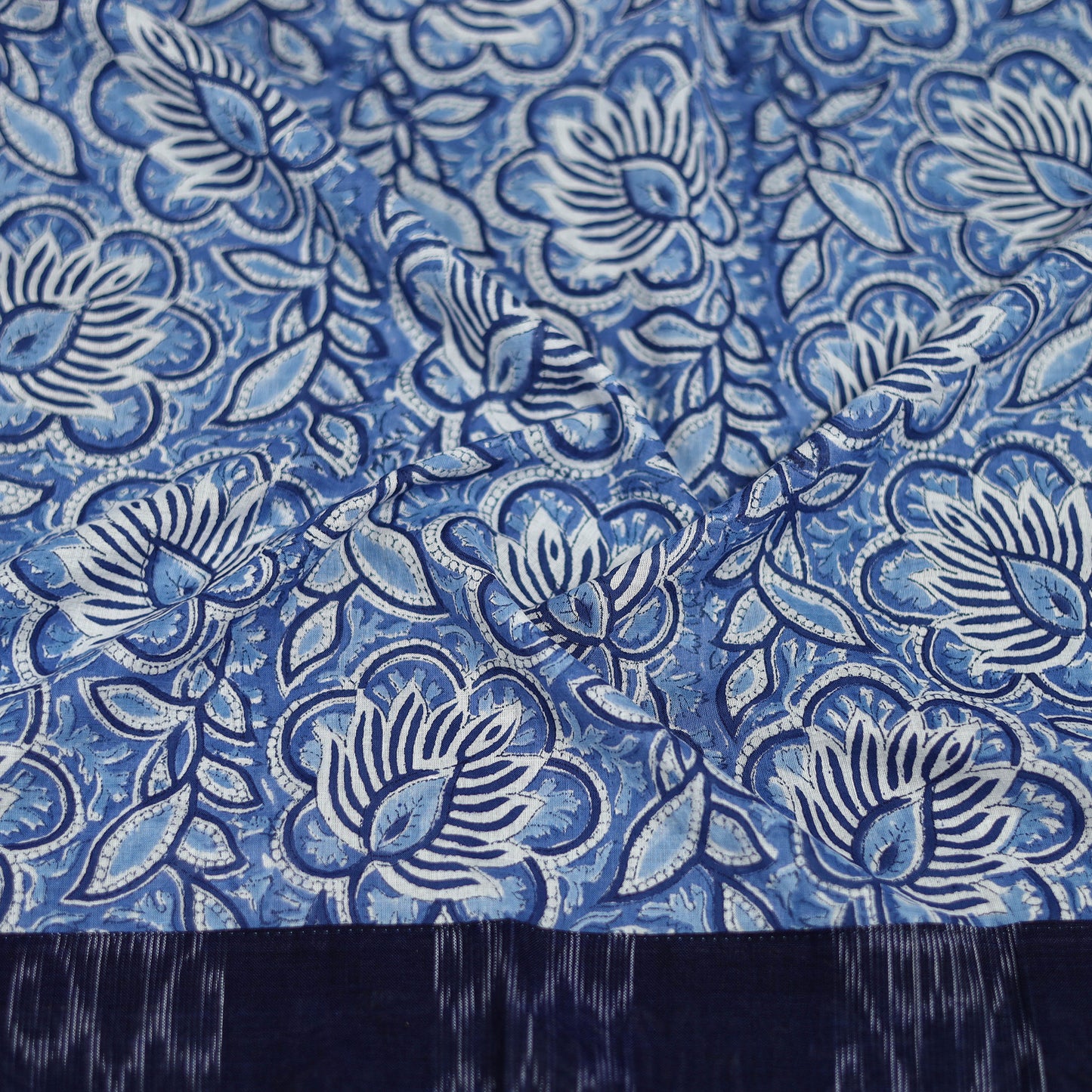 Blue - Sanganeri Hand Block Print Cotton Blouse Piece 15