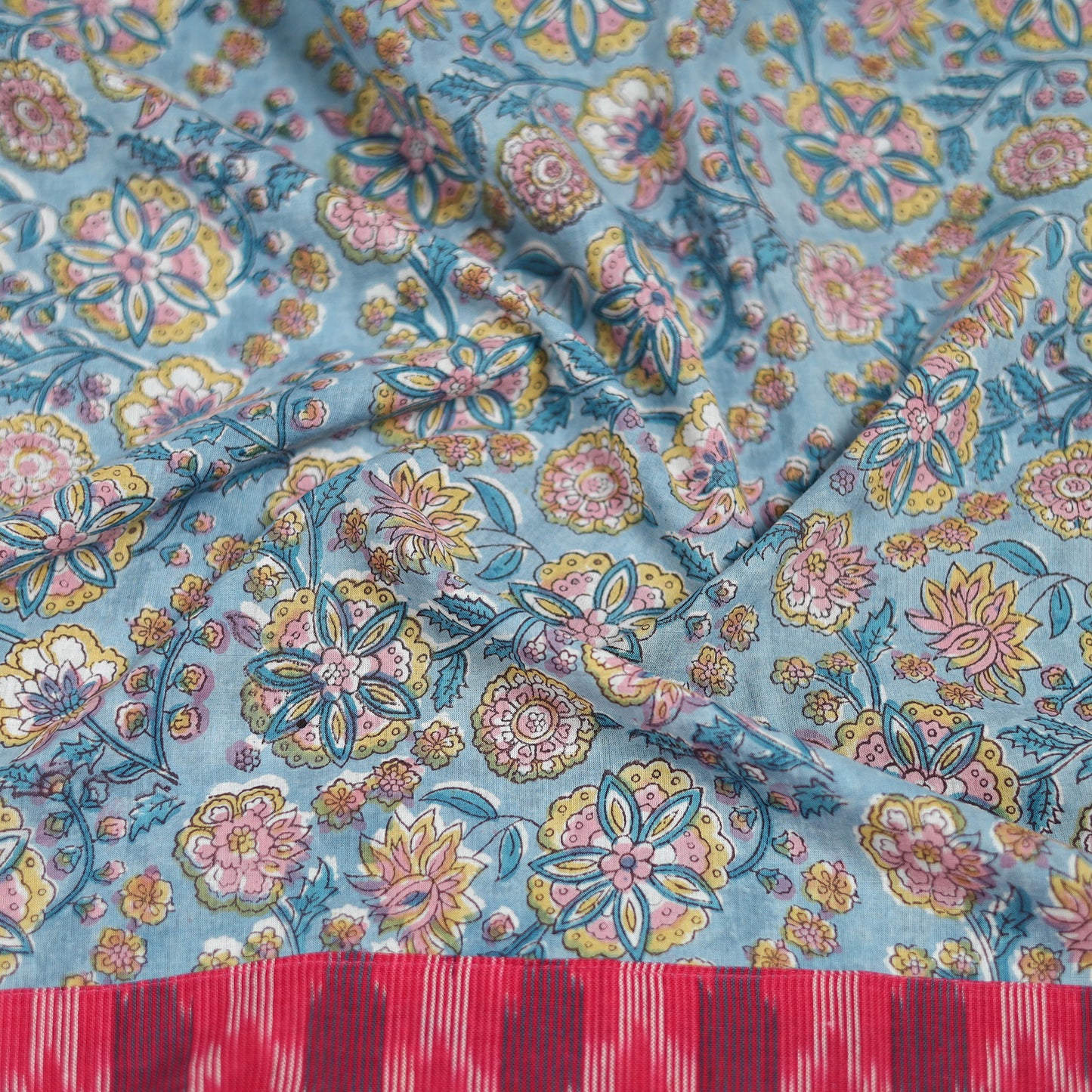 Blue - Sanganeri Hand Block Print Cotton Blouse Piece 13
