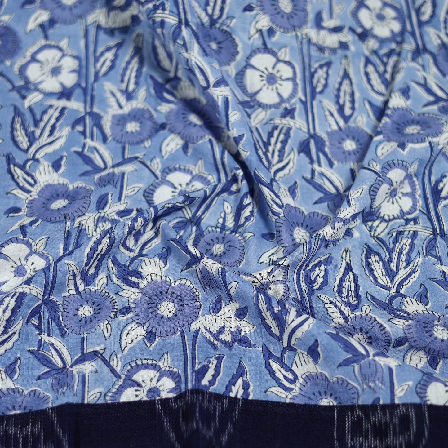 Blue - Sanganeri Hand Block Print Cotton Blouse Piece 12