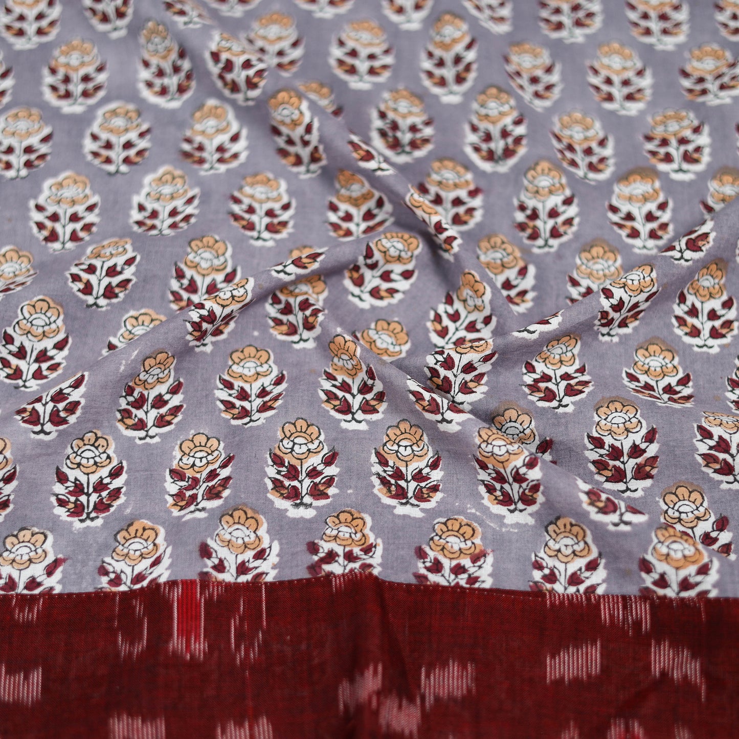 Grey - Sanganeri Hand Block Print Cotton Blouse Piece 01