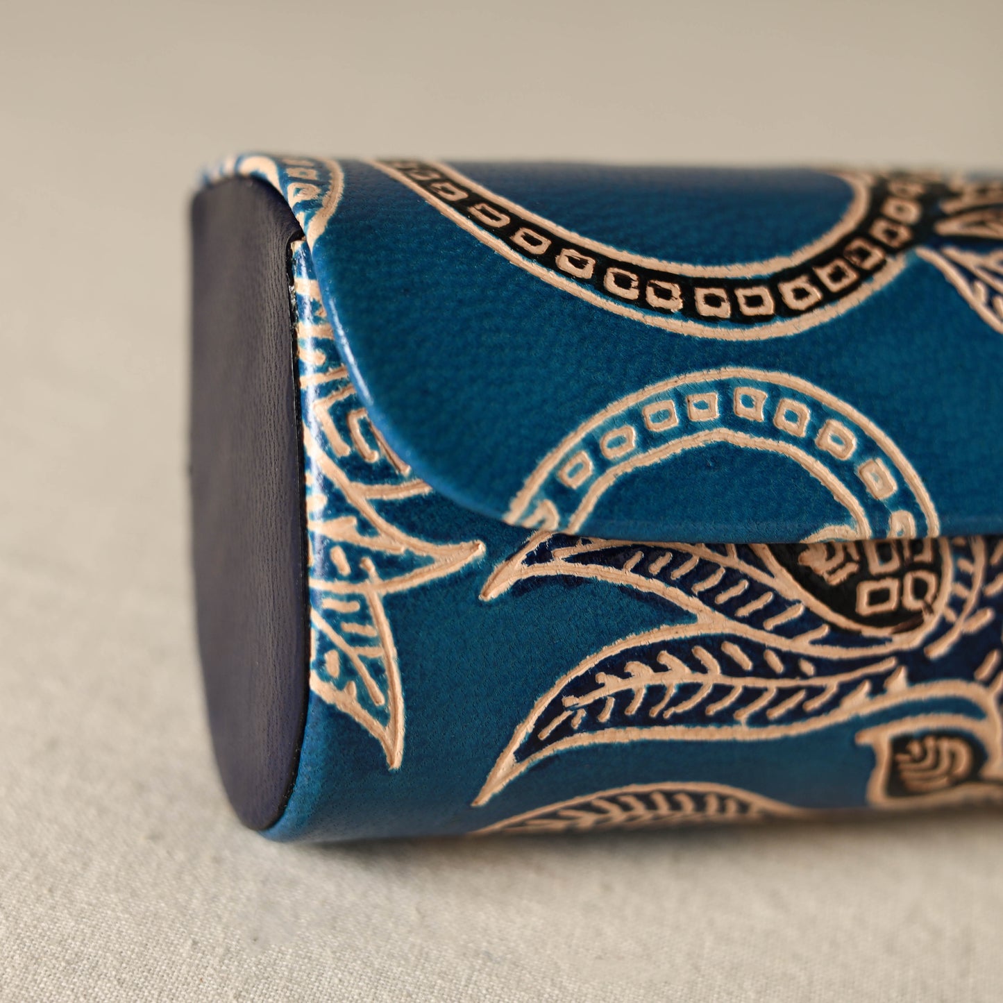 Blue - Handcrafted Embossed Leather Spectacle Case 01