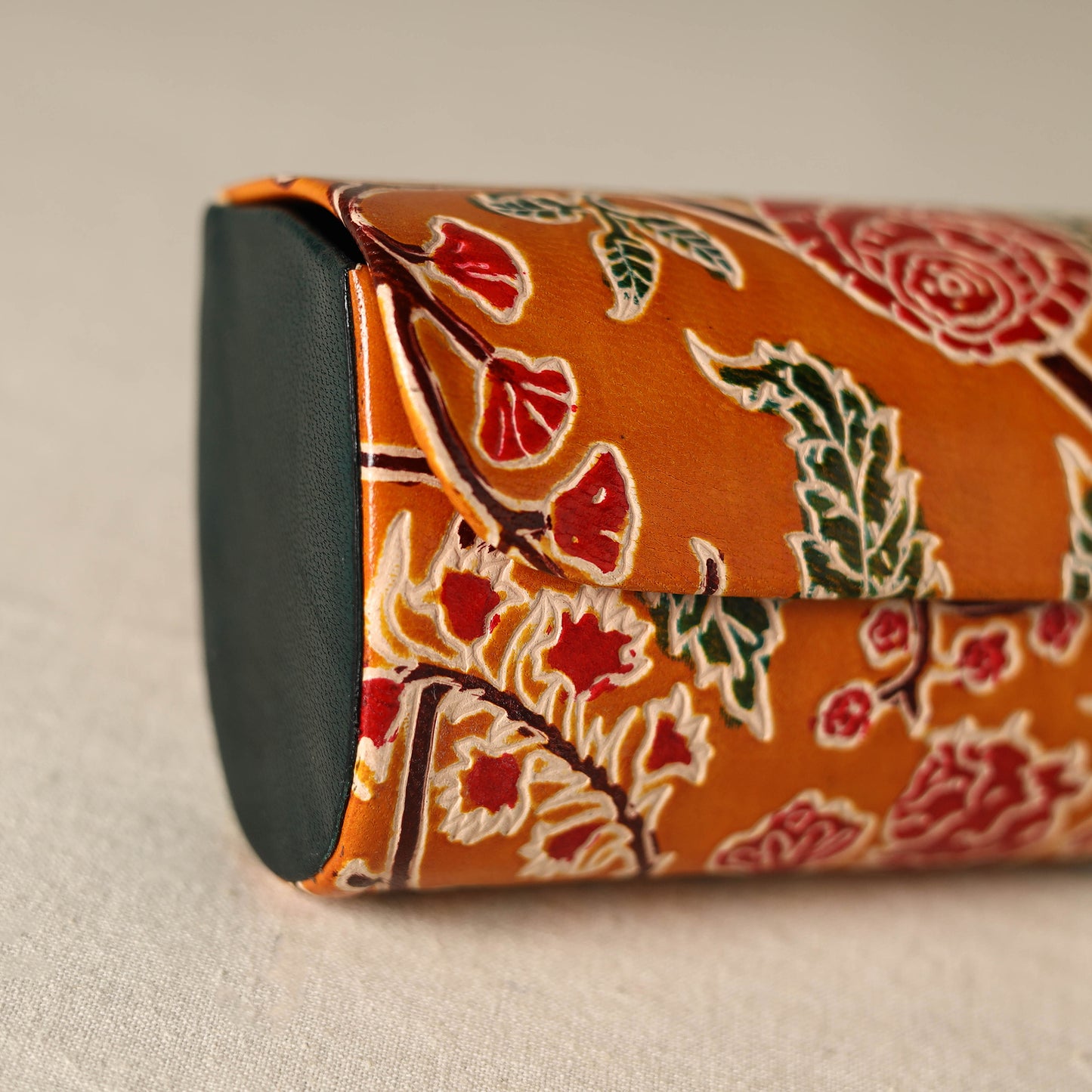 Orange - Handcrafted Embossed Leather Spectacle Case 02