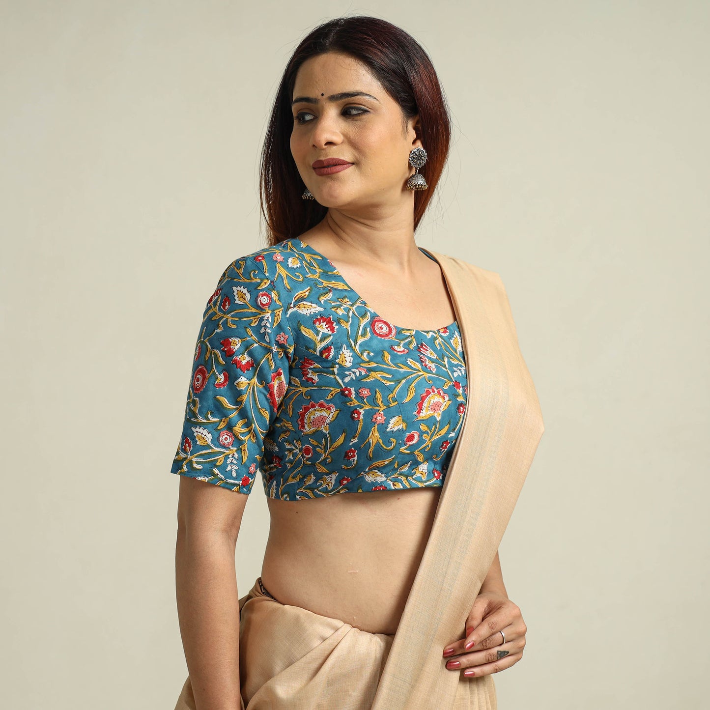 Buy Blue Sanganeri Block Printed Cotton Stitched Blouse