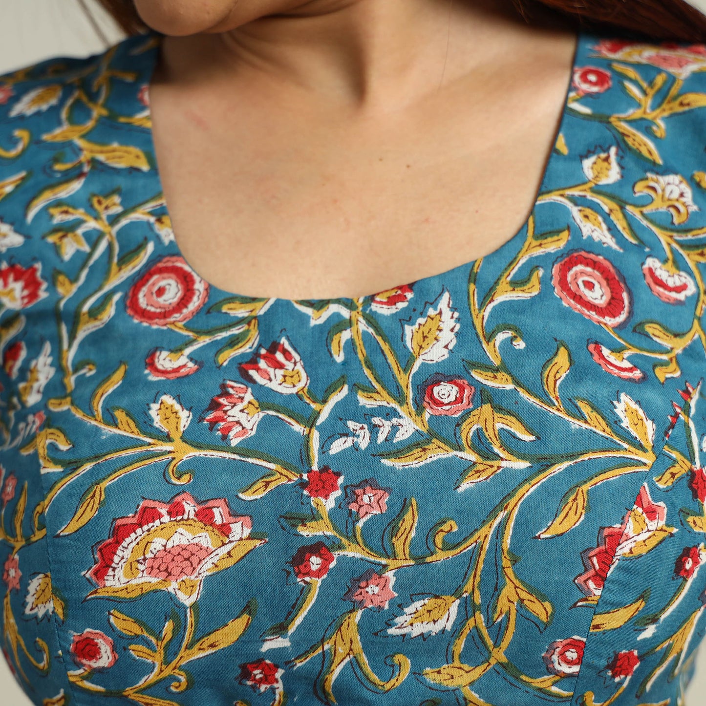 Buy Blue Sanganeri Block Printed Cotton Stitched Blouse