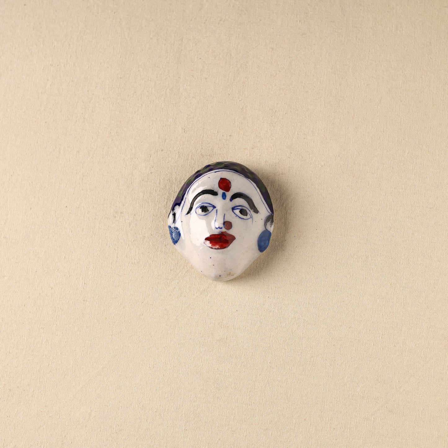 White - Face Original Blue Pottery Ceramic Fridge Magnet 87