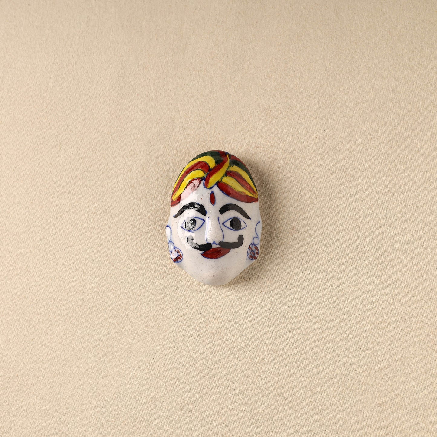 White - Face Original Blue Pottery Ceramic Fridge Magnet 89