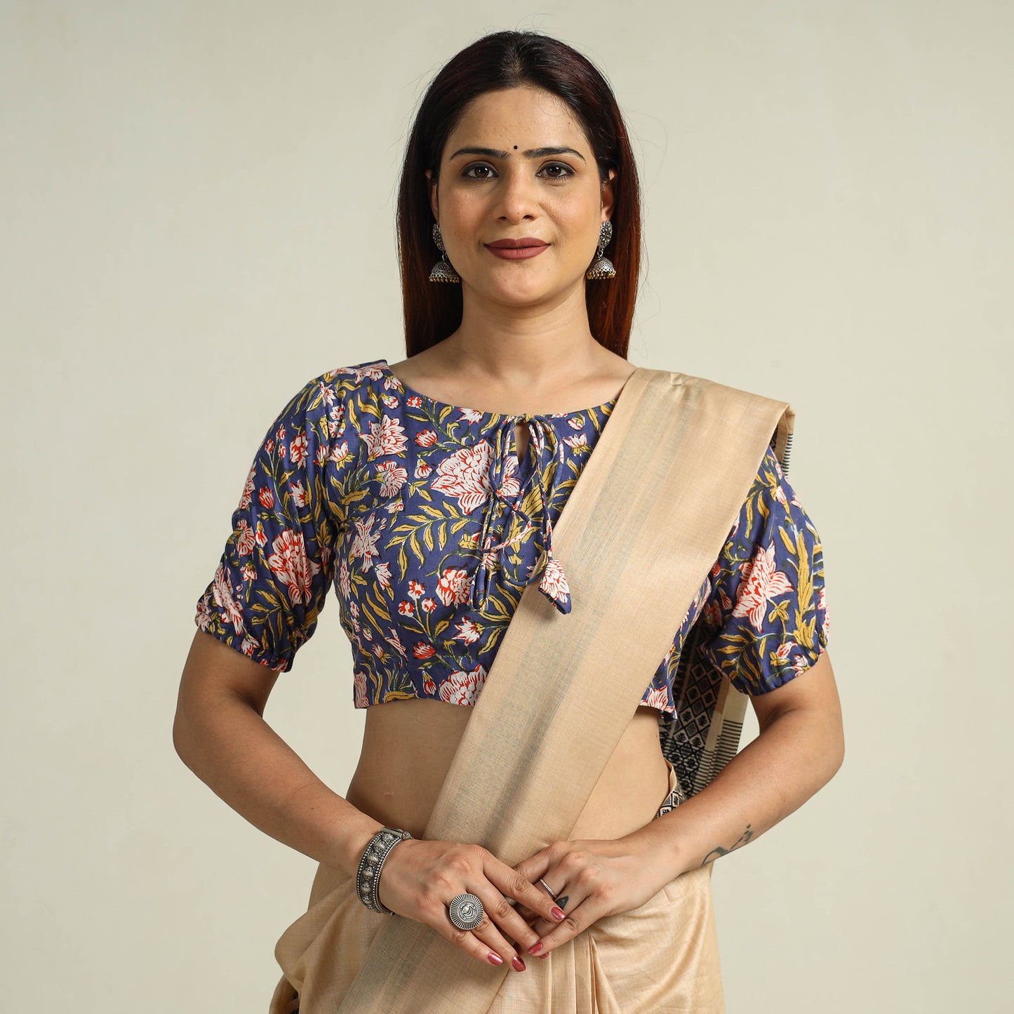 Buy Blue Sanganeri Block Printed Cotton Stitched Blouse