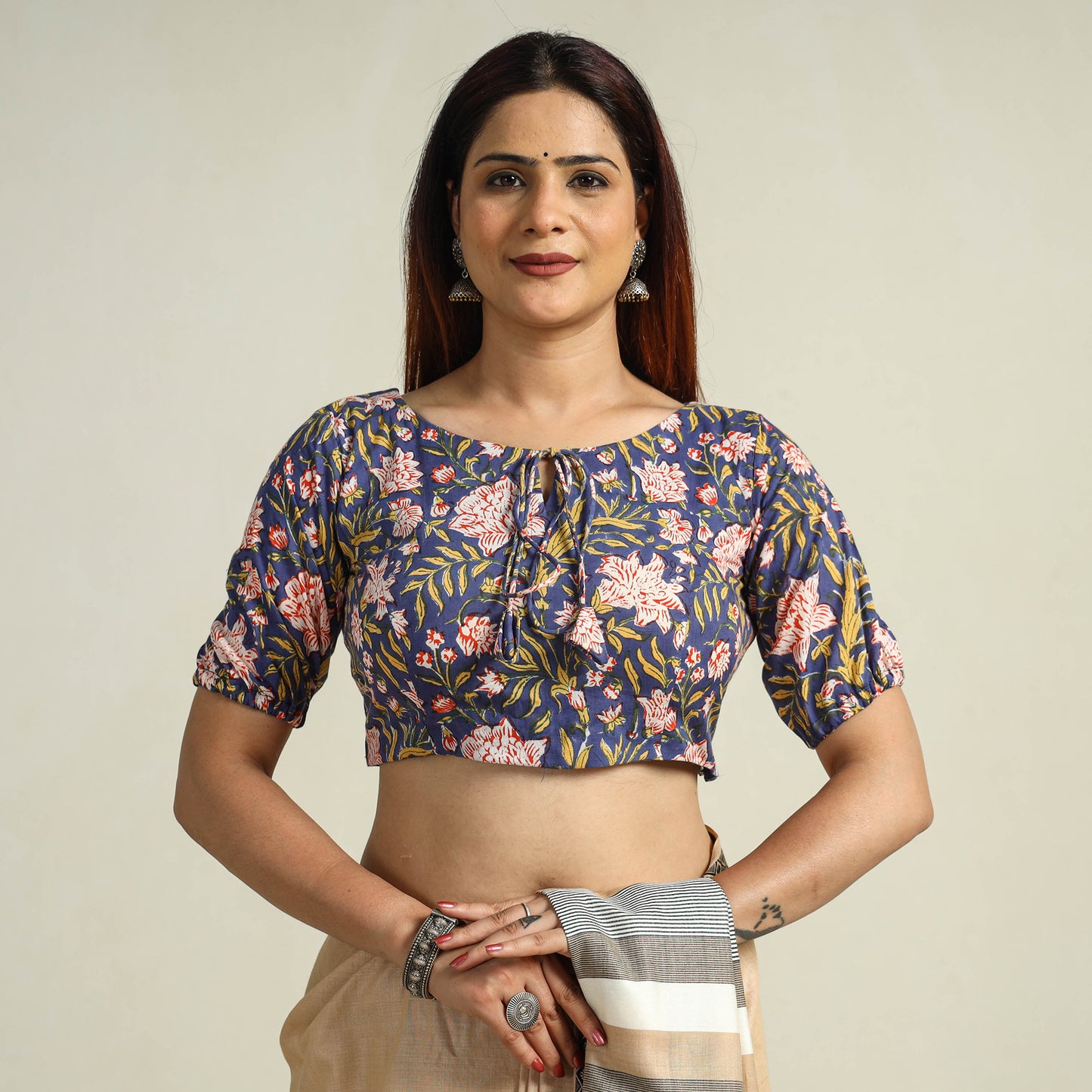Buy Blue Sanganeri Block Printed Cotton Stitched Blouse