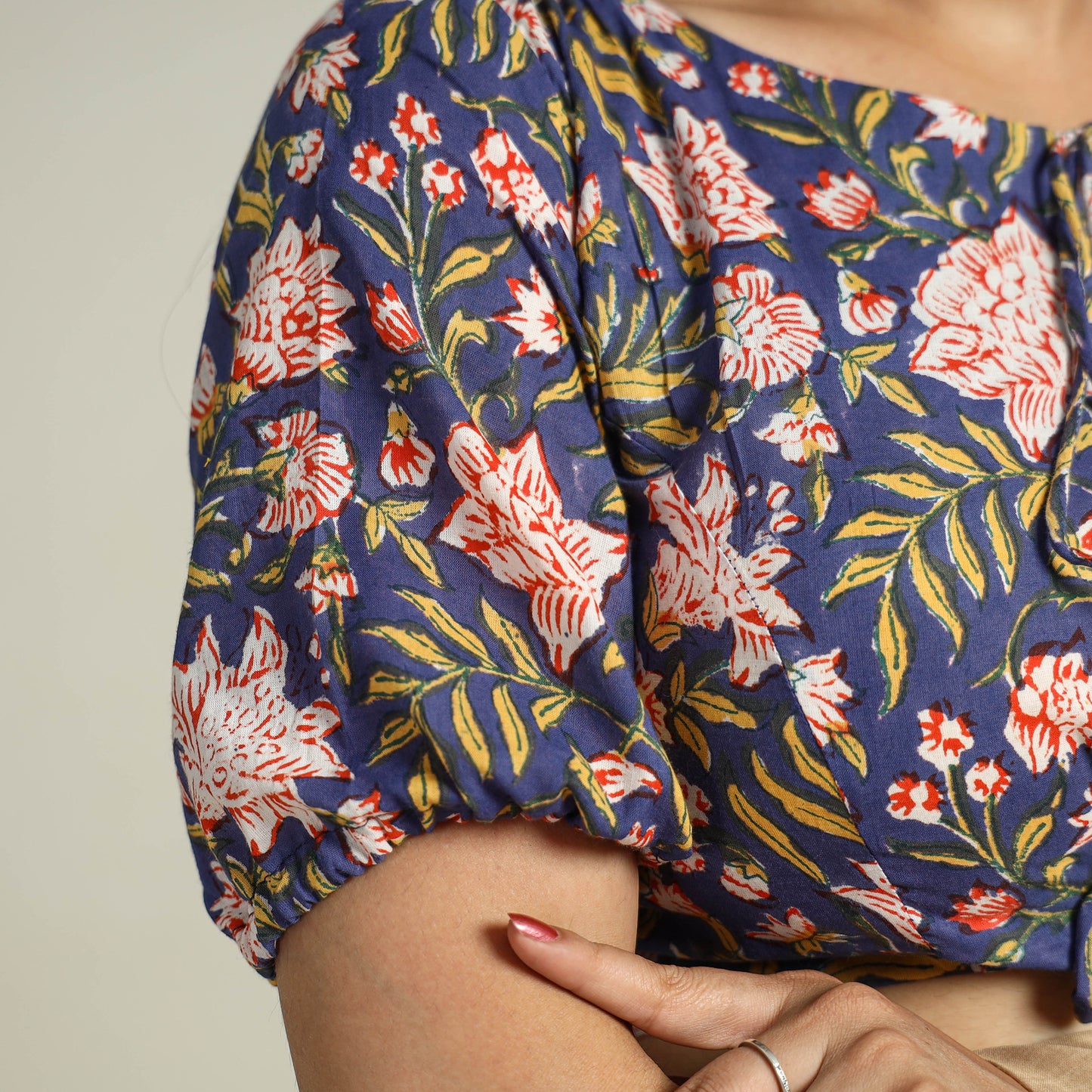 Buy Blue Sanganeri Block Printed Cotton Stitched Blouse