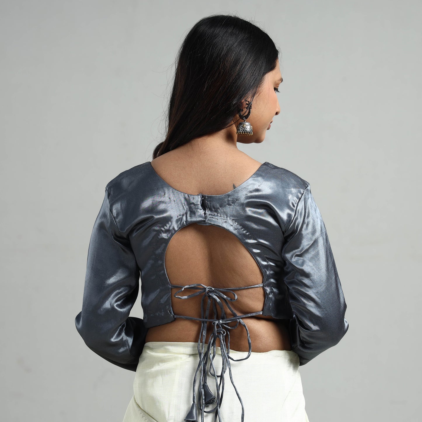 Dark Grey - Mashru Silk Plain Stitched Blouse