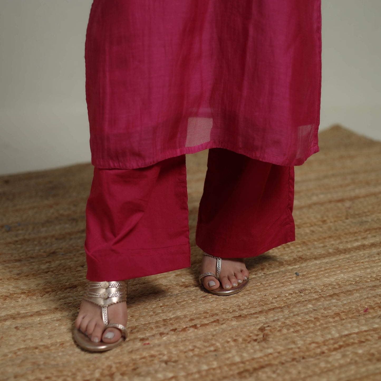 Pink - Plain Handloom Mul Chanderi Silk Hand Embroidered Suit Set with Dupatta for women 04