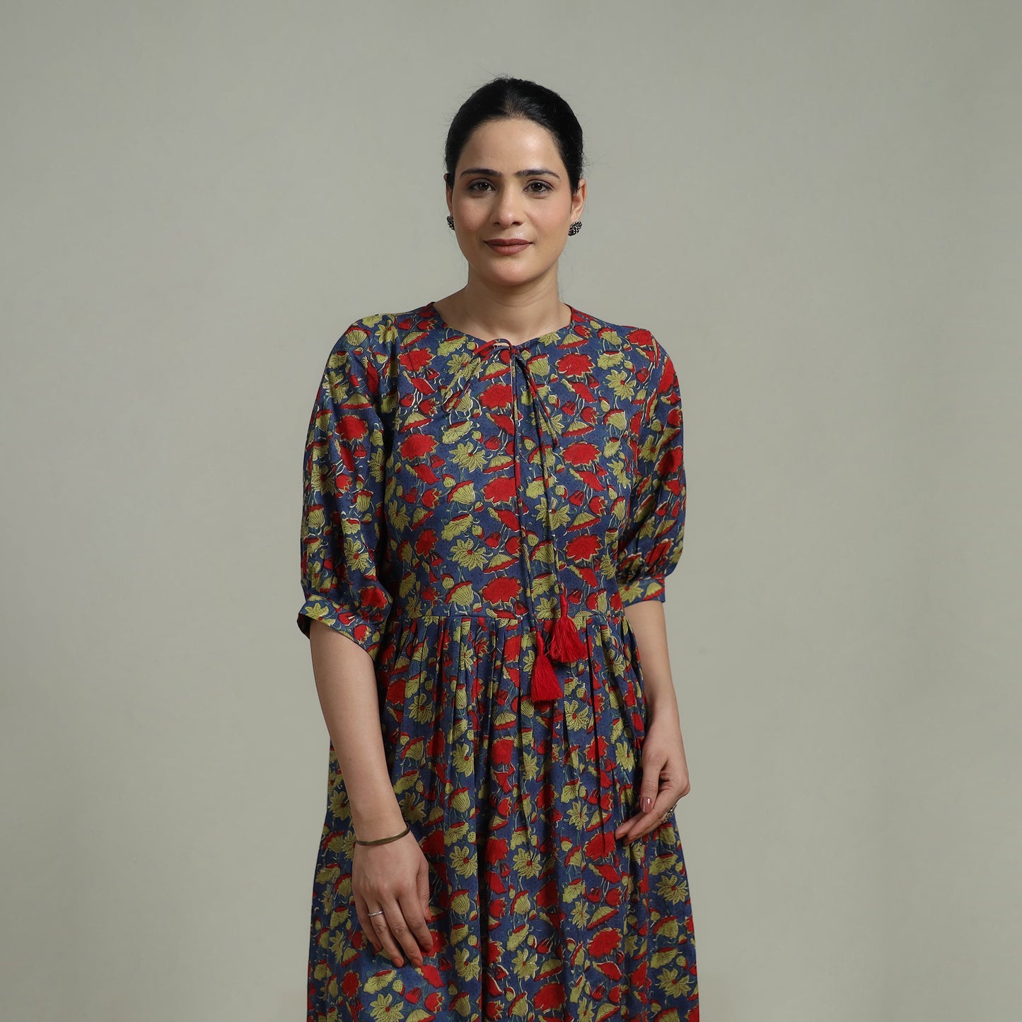 Multicolor - Sanganeri Hand Block Print Pure Cotton Flared Dress 03
