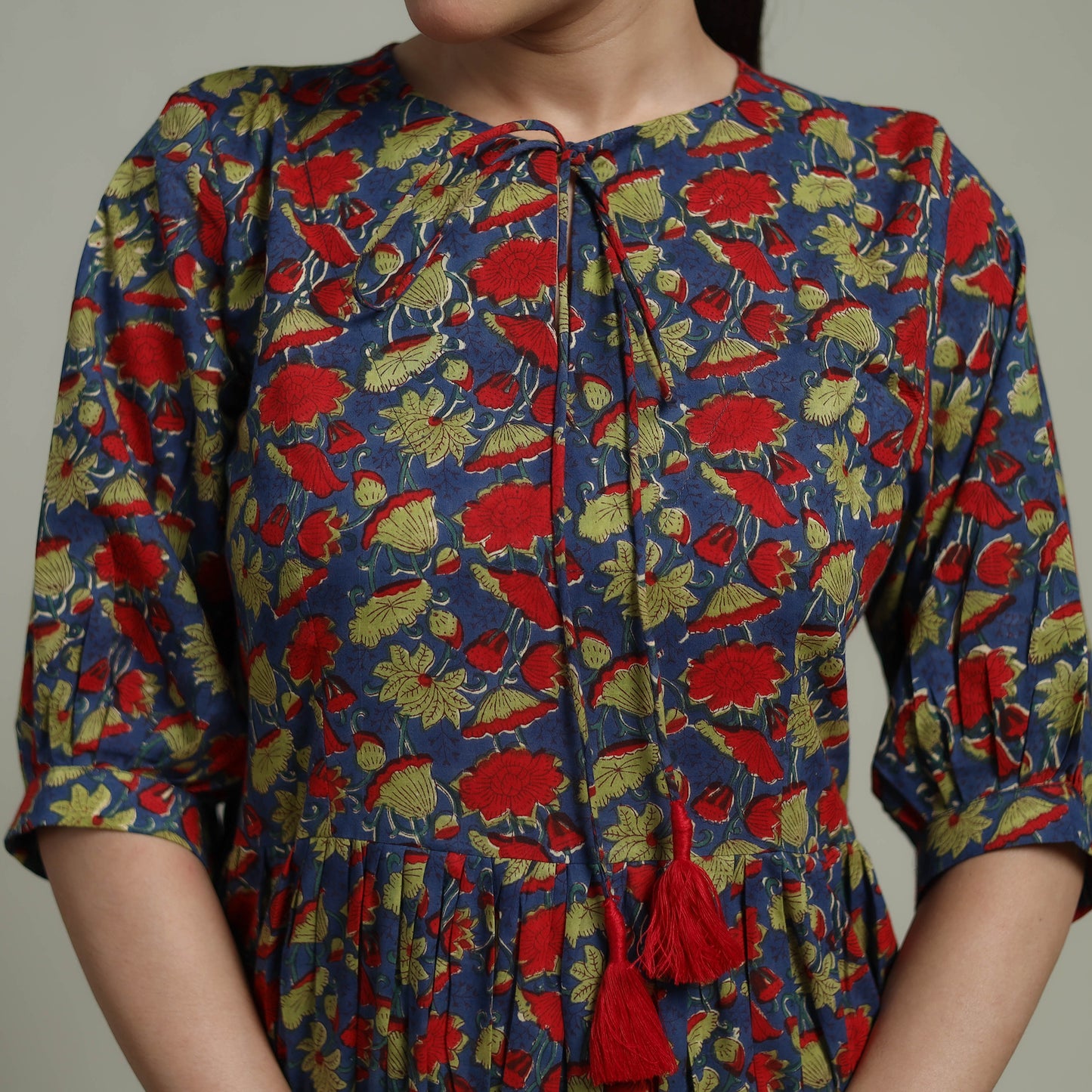 Multicolor - Sanganeri Hand Block Print Pure Cotton Flared Dress 03