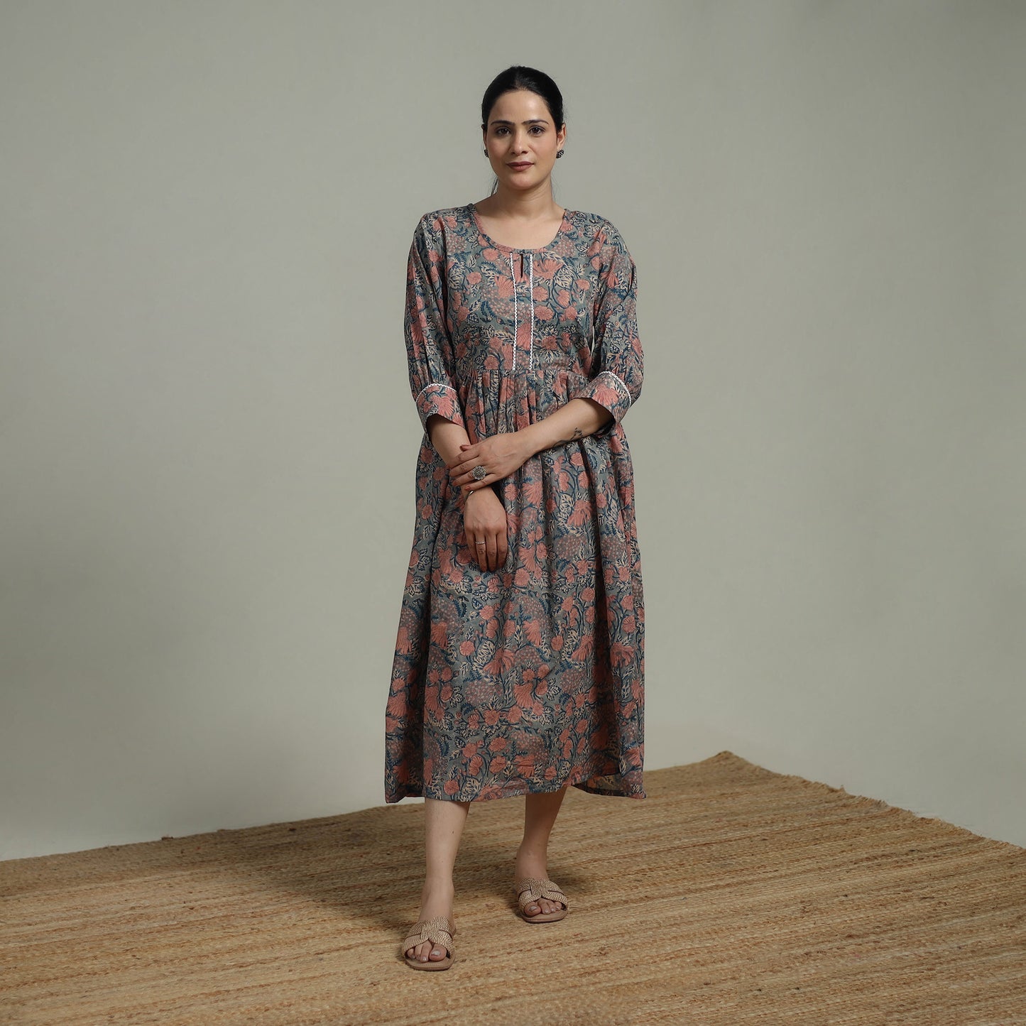 Green - Sanganeri Hand Block Print Pure Cotton Flared Dress 10