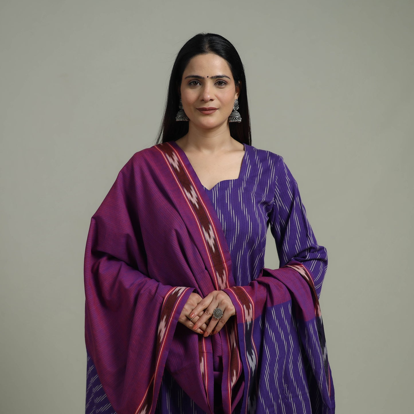 Pochampally Ikat Cotton Suit Set with Dupatta for women 04