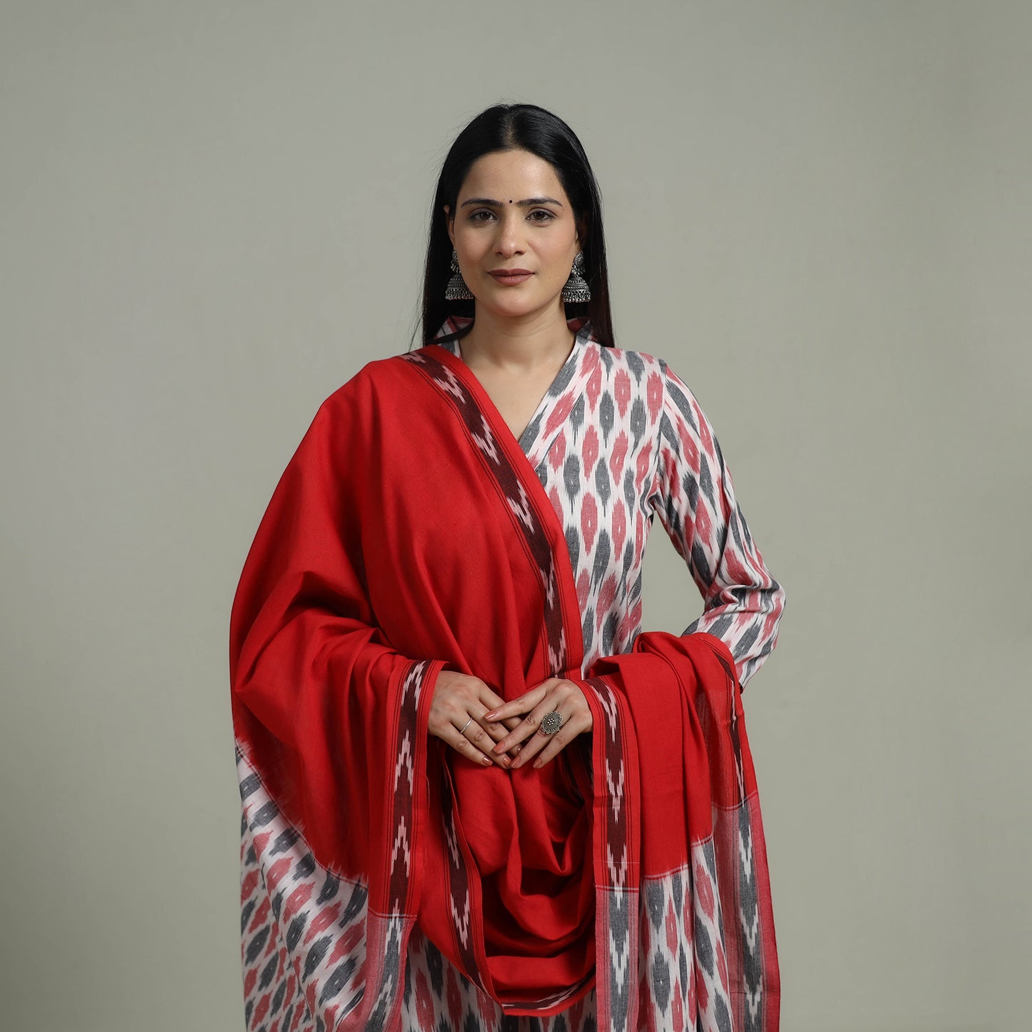 Pochampally Ikat Cotton Suit Set with Dupatta for women 20