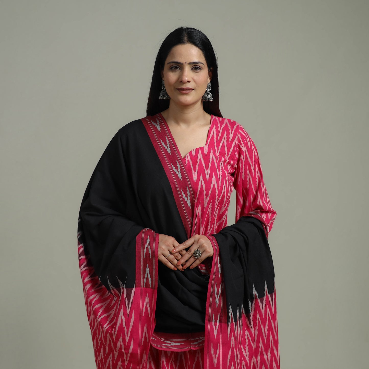 Pochampally Ikat Cotton Suit Set with Dupatta for women 05