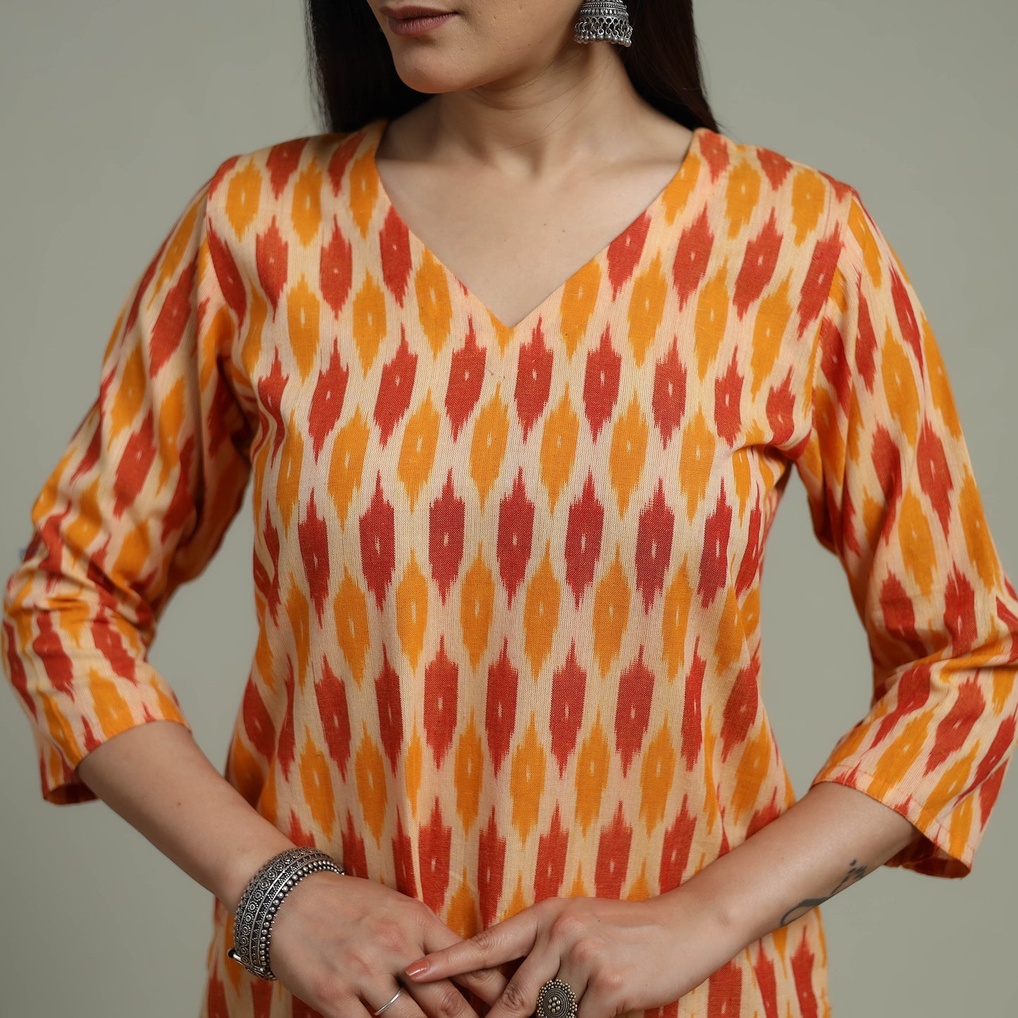 Pochampally Ikat Cotton Suit Set with Dupatta for women 08