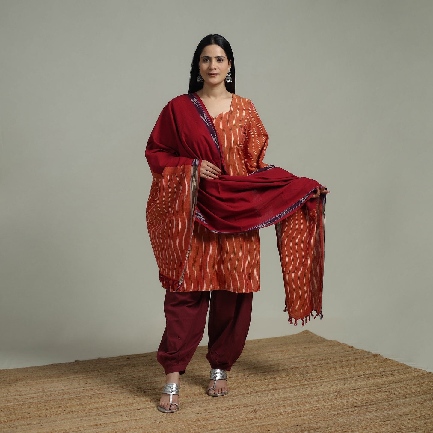 Pochampally Ikat Cotton Suit Set with Dupatta for women 03