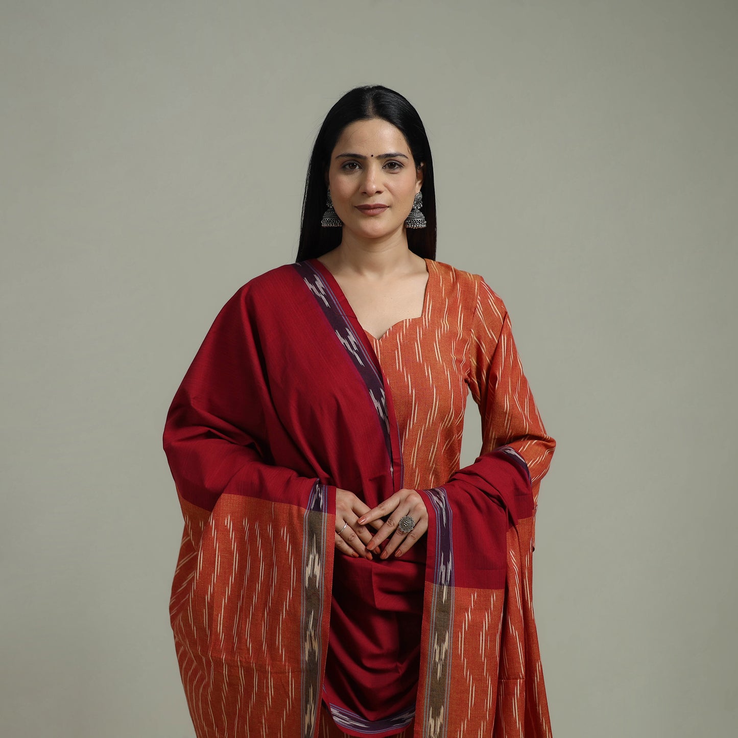 Pochampally Ikat Cotton Suit Set with Dupatta for women 03