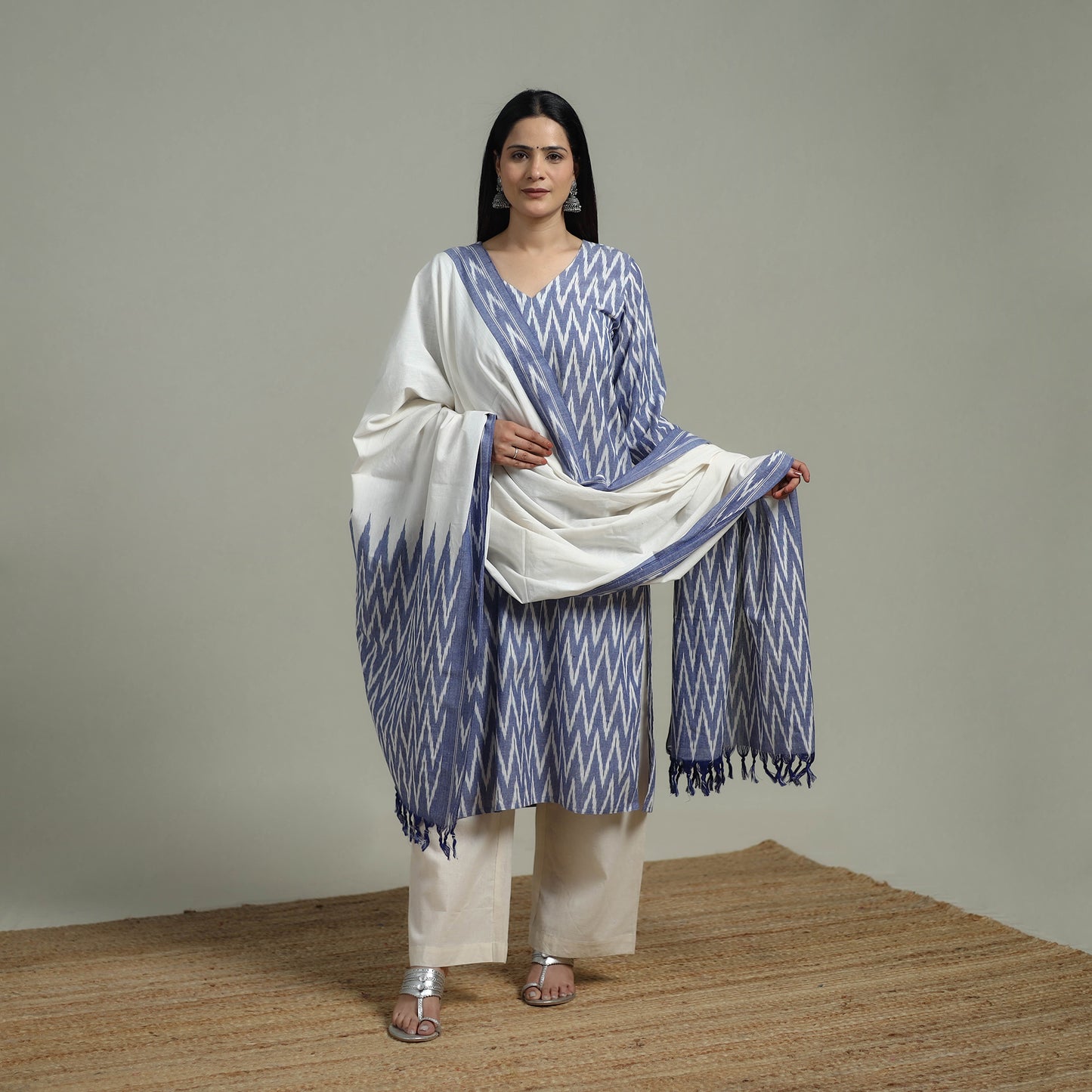 Pochampally Ikat Cotton Suit Set with Dupatta for women 09