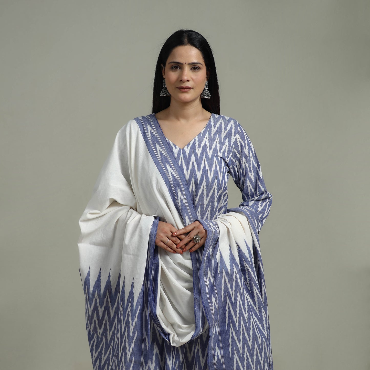 Pochampally Ikat Cotton Suit Set with Dupatta for women 09