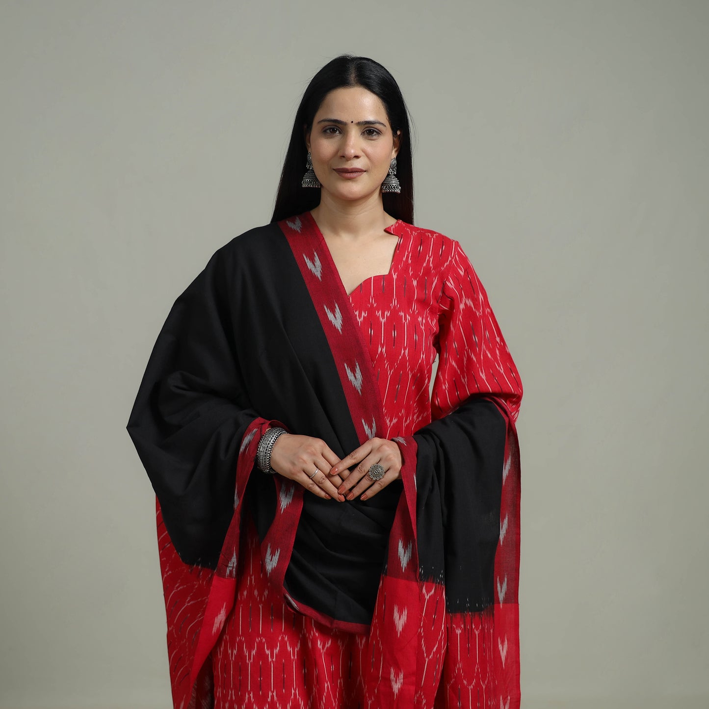 Pochampally Ikat Cotton Suit Set with Dupatta for women 01