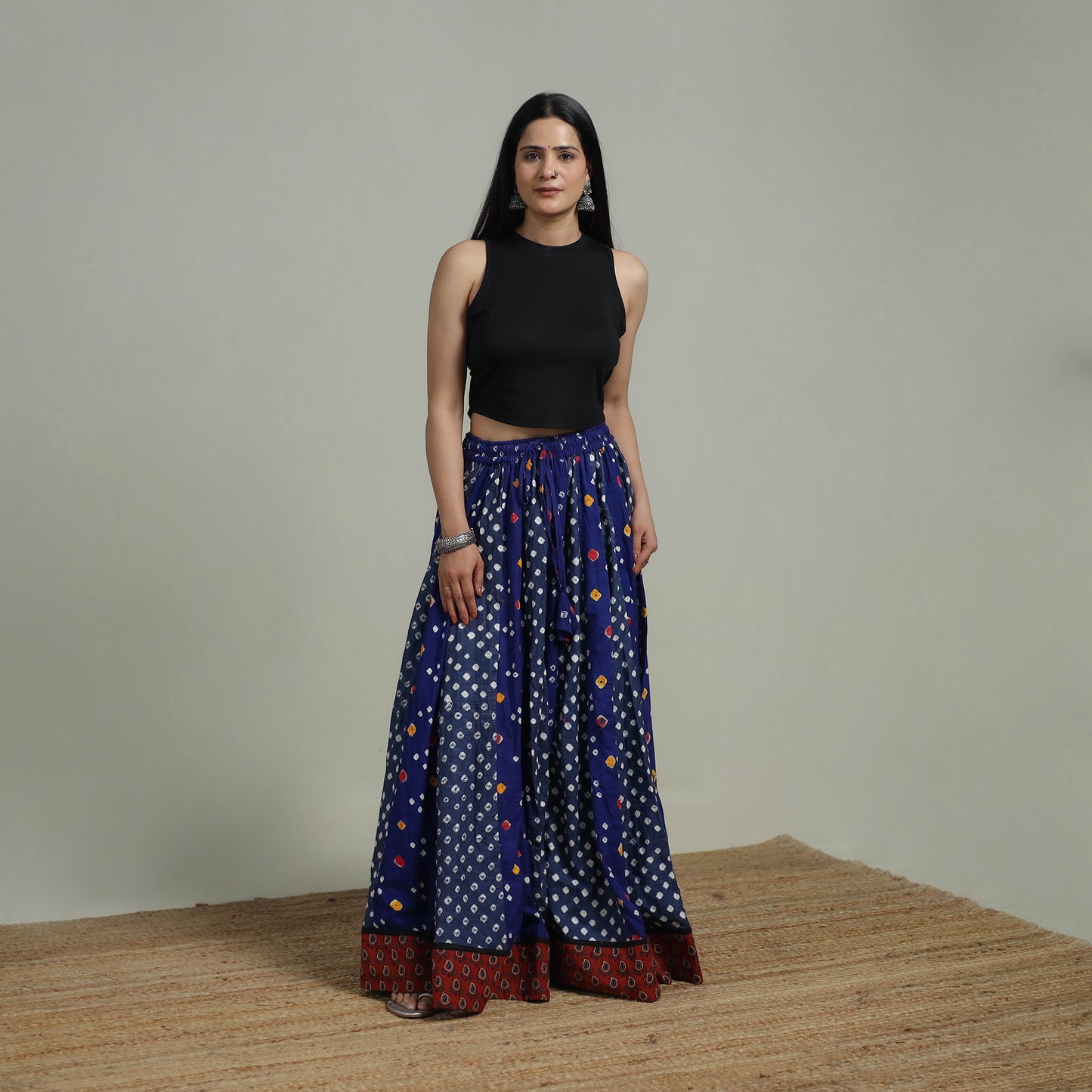 Bandhani Tie-Dye 24 Kali Patchwork Cotton Long Skirt 24