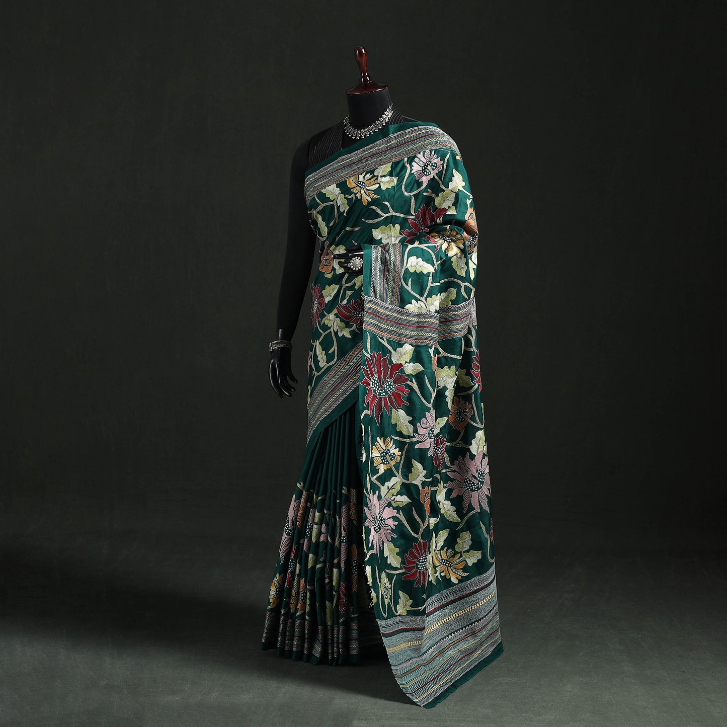 Bengal Kantha Heavy Hand Embroidered Pure Silk Saree 10