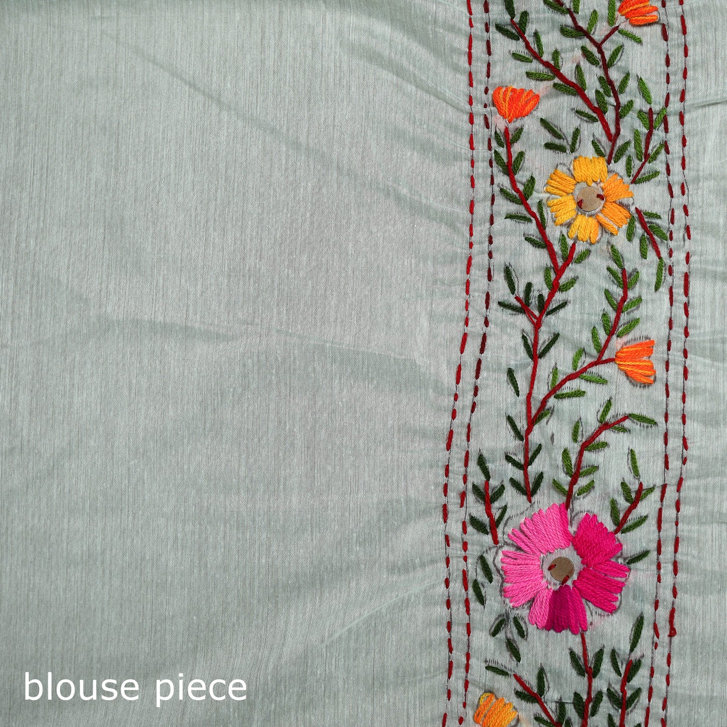 Phulkari Hand Embroidered Chanderi Silk Chapa Work Saree 05