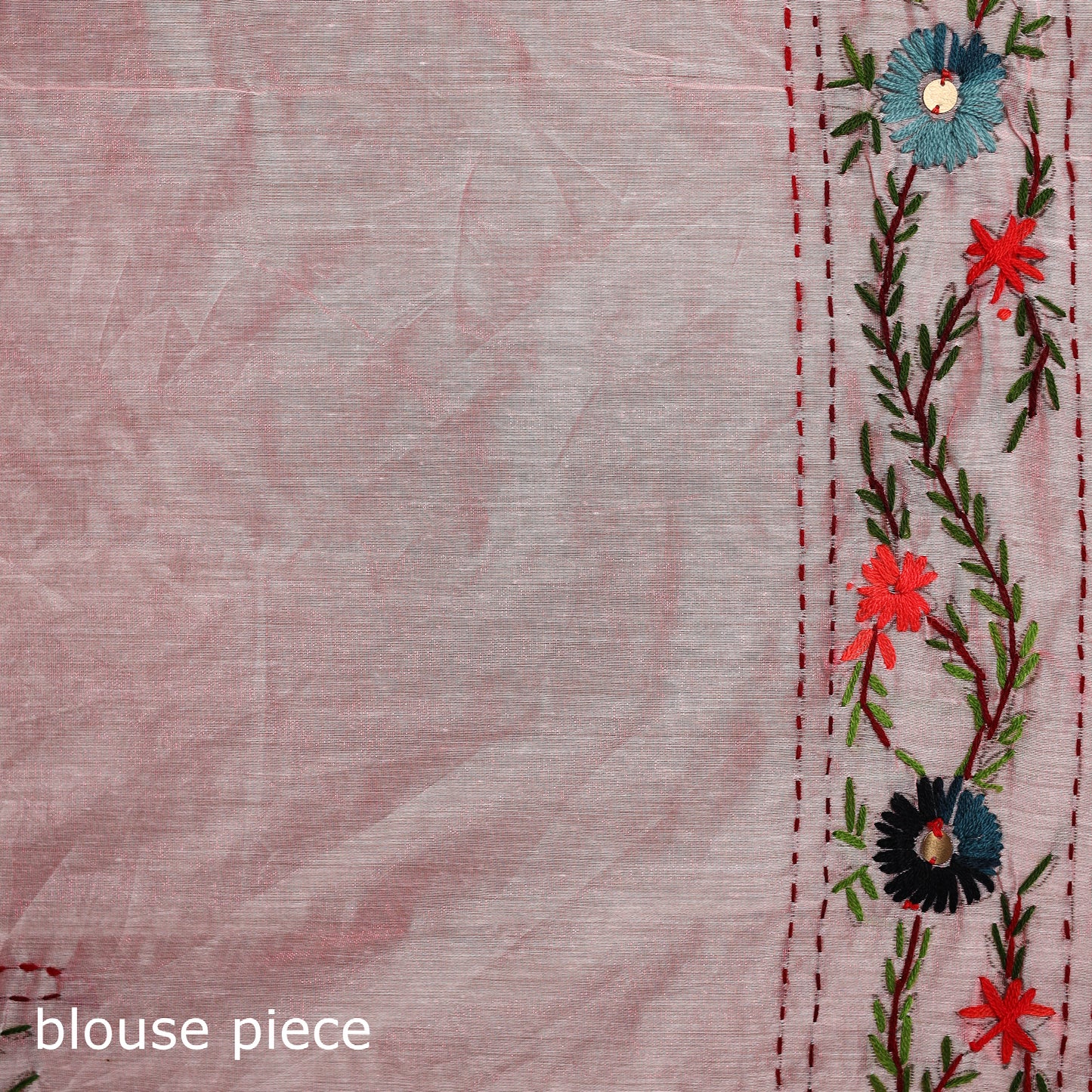 Pink - Phulkari Hand Embroidered Chanderi Silk Chapa Work Saree 17