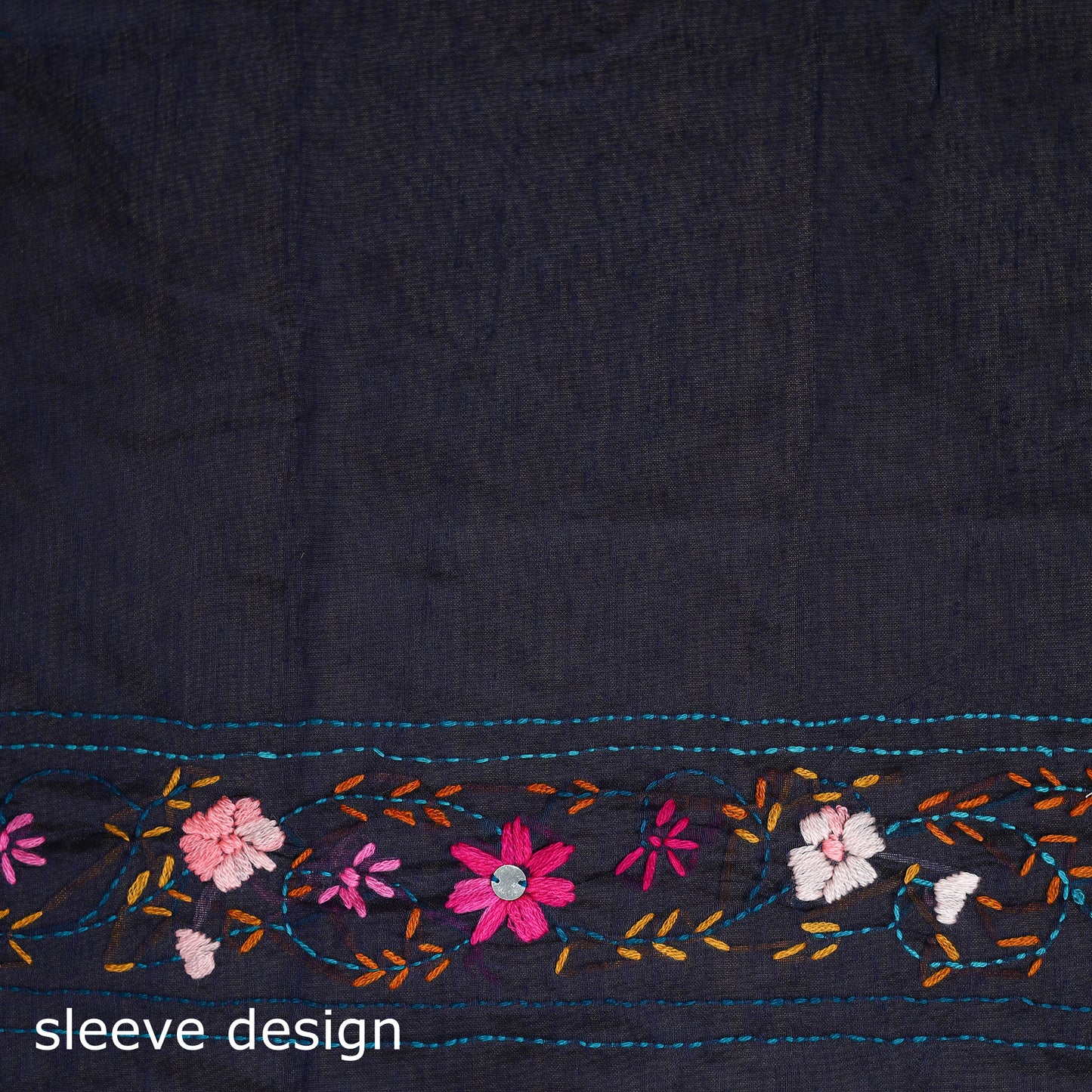 Blue - Phulkari Hand Embroidered Chanderi Silk Chapa Work Saree 19