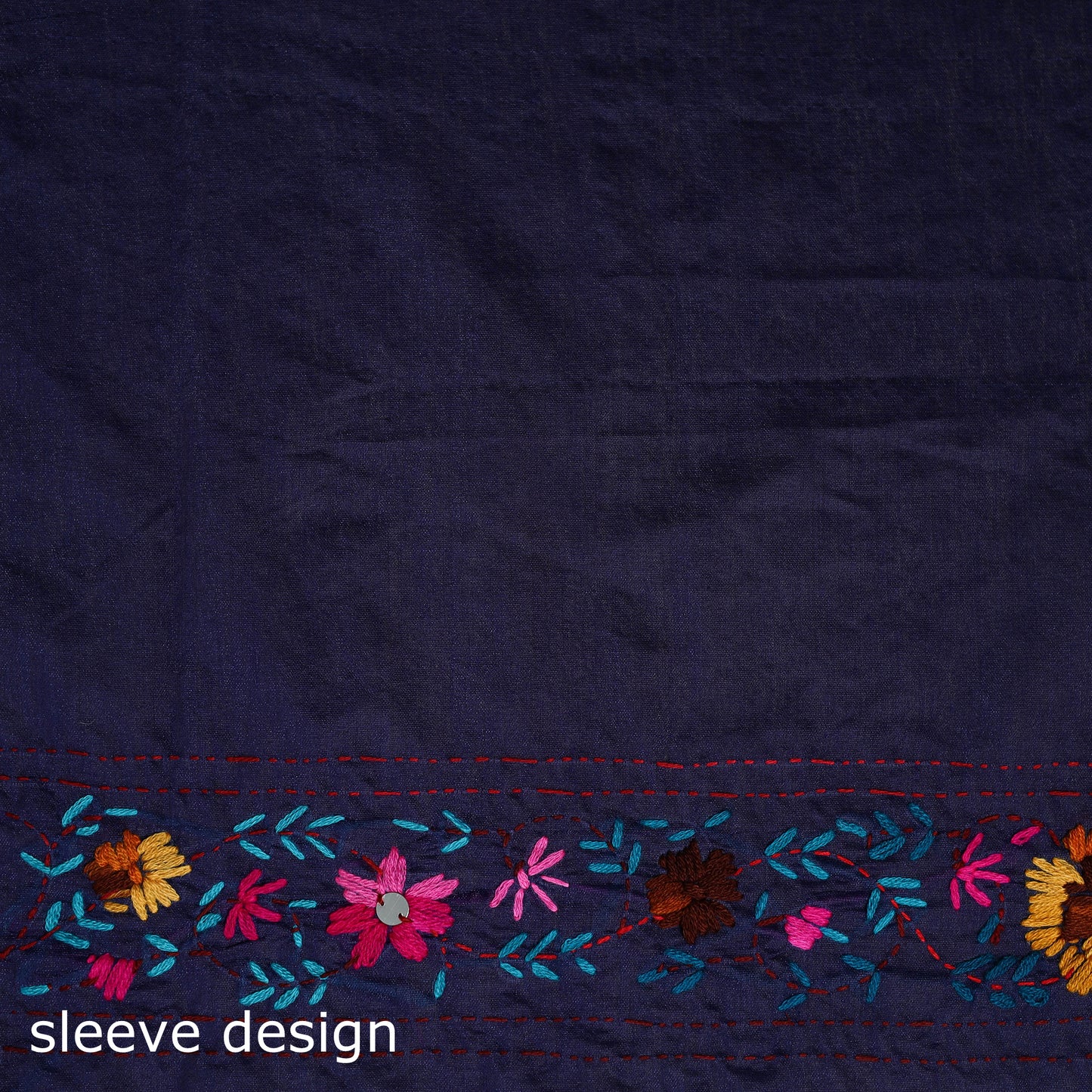 Blue - Phulkari Hand Embroidered Chanderi Silk Chapa Work Saree 22