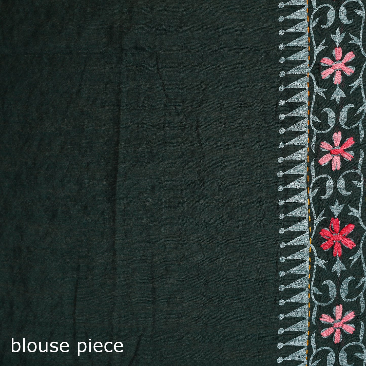 Green - Phulkari Hand Embroidered Chanderi Silk Chapa Work Saree 25