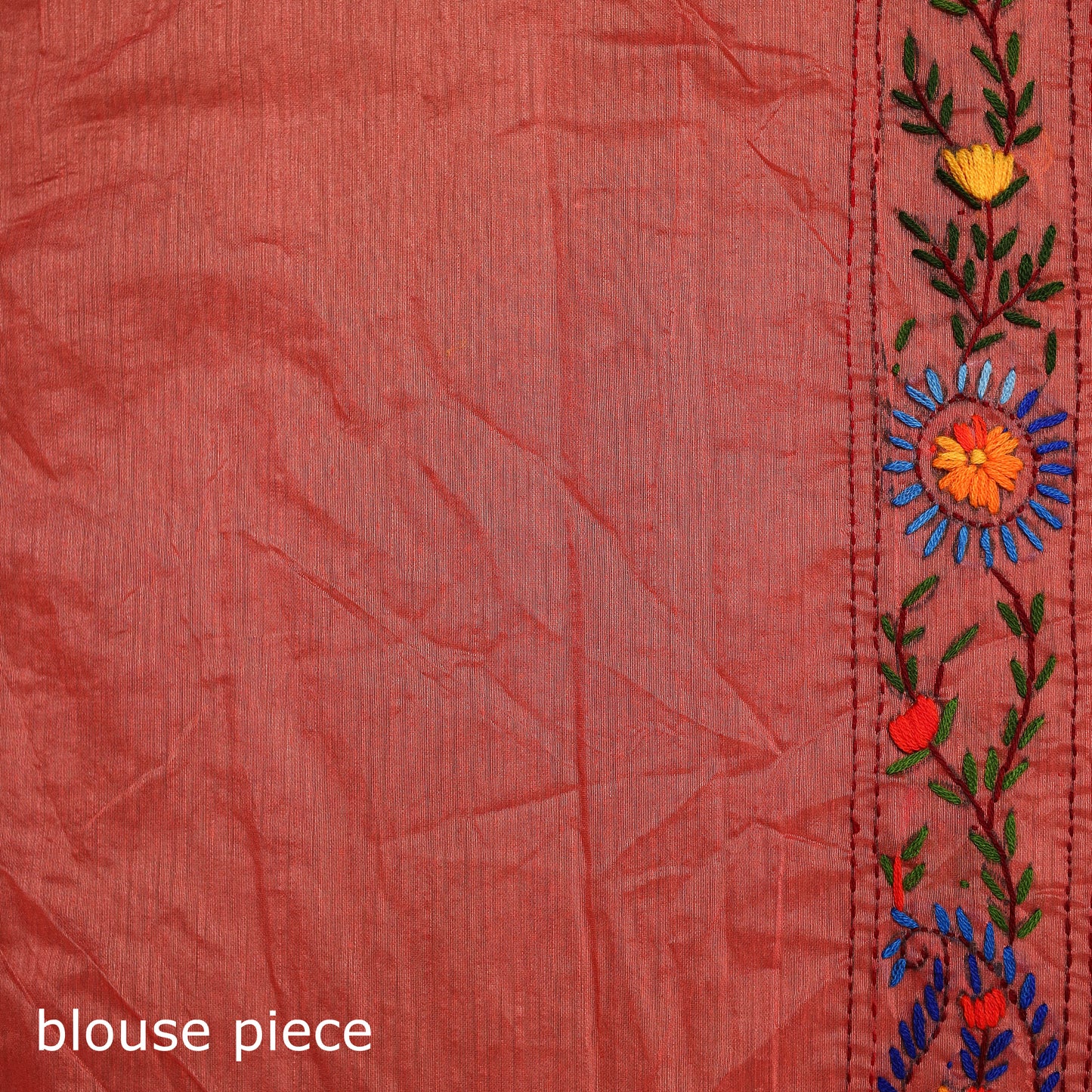 Orange - Phulkari Hand Embroidered Chanderi Silk Chapa Work Saree 26
