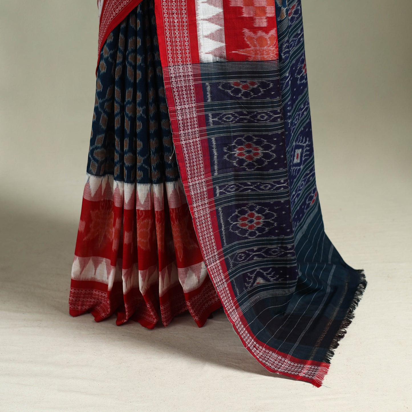Red - Pure Handwoven Sambalpuri Ikat Cotton Saree 09