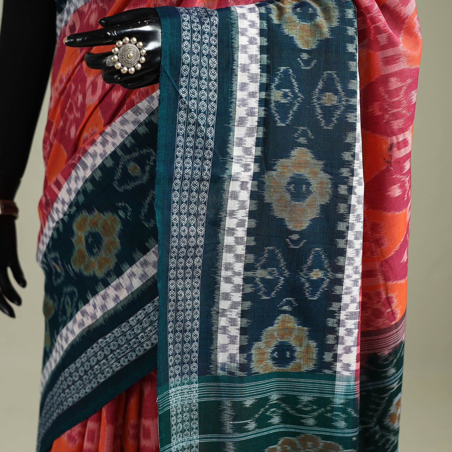 Green - Pure Handwoven Sambalpuri Ikat Cotton Saree 11
